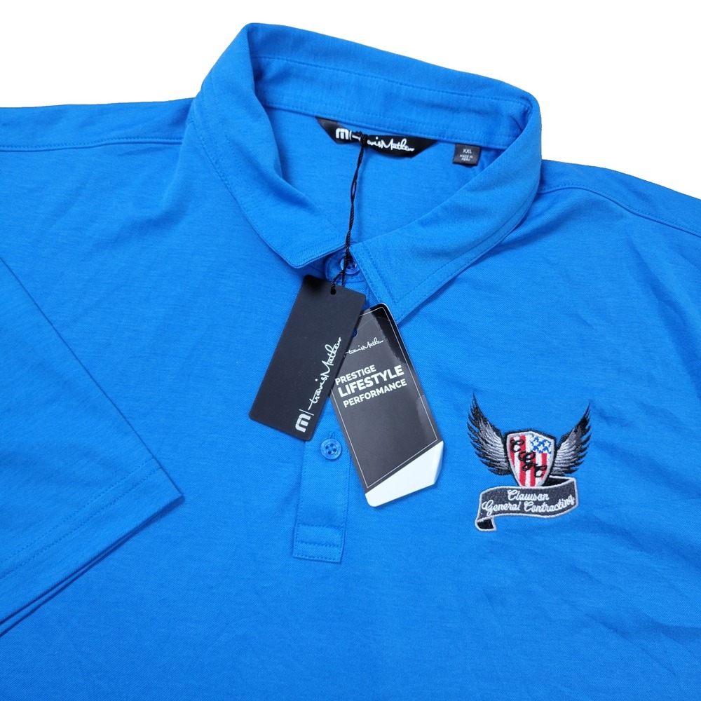 NWT Travis Mathew Mens 2XL Solid Blue‎ Performance Stretch Polo Short Sleeve
